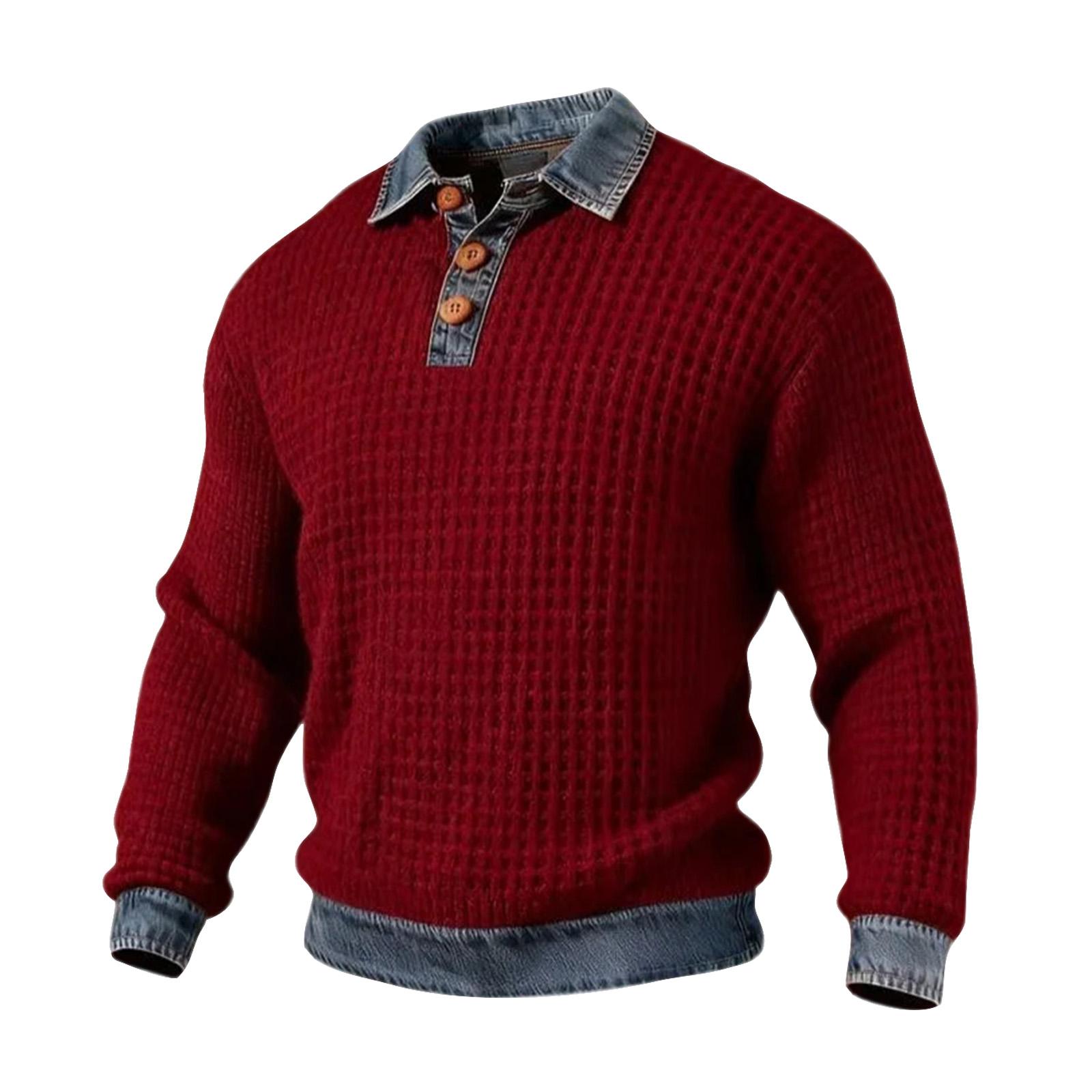 

Men s Textured Denim Collar Sweatshirt L красный