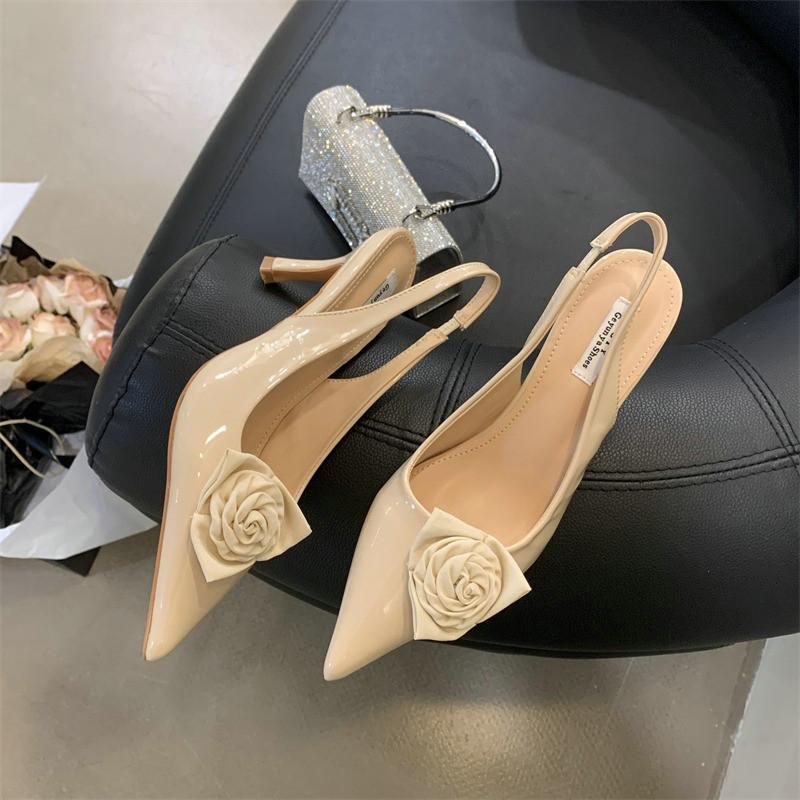 

Fashion 2025 Summer New Korean Fashion Flower High-heeled Sandals Pointed Head Outside Wear Stiletto Women s Pumps 35 абрикосовый