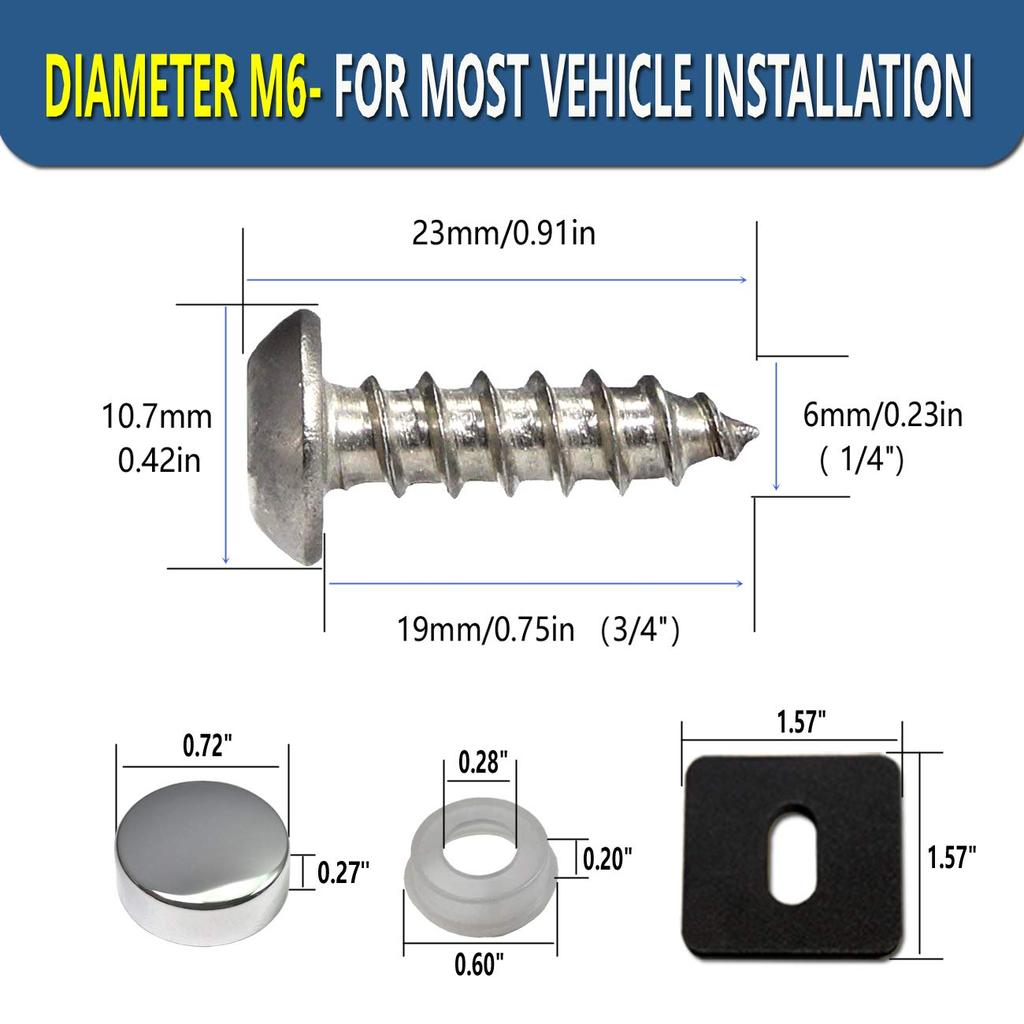 Stainless Steel License Plate Screws-Rust Proof Car Tag Bolts For Fastening Front Or Rear License Plate Frames With Screw Black Caps (M6