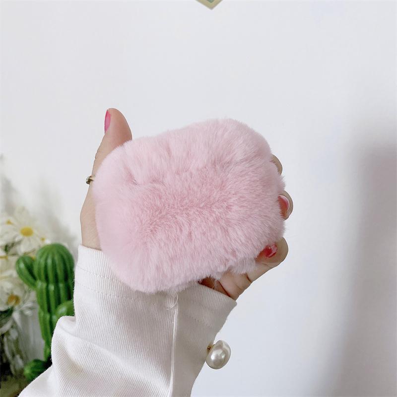 

For Apple AirPods Pro 2 Fake Fur Winter Earphone Case Bluetooth-compatible Earbud Fluffy Soft Protective Cover Pink