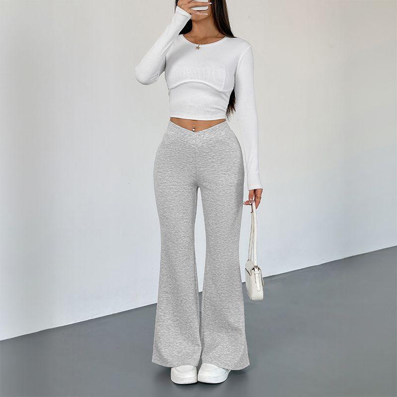 

Autumn Women Trousers Casual Ladies Pants Autumn Elastic Straight Casual Pants Melange gray XL