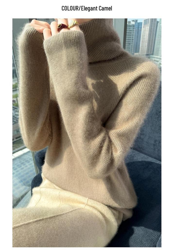 Lekasha 100% Mink Cashmere High Neck Knit Sweater - Versatile Solid Color for Autumn/Winter