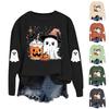 Dame Moteable Casual Langermet Halloween Trykket Rundhals Topp