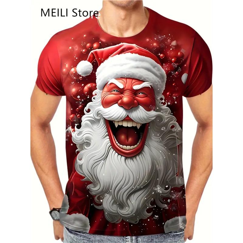 Christmas 3D Santa Claus Print T Shirt for Men Casual Short Sleeve Tee Shirts Fashion O-Neck Top New Year Gift Oversized T-Shirt
