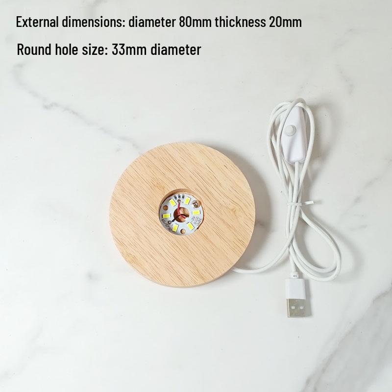 Wooden LED Acrylic Night Light Base - DIY Round Luminous Stand