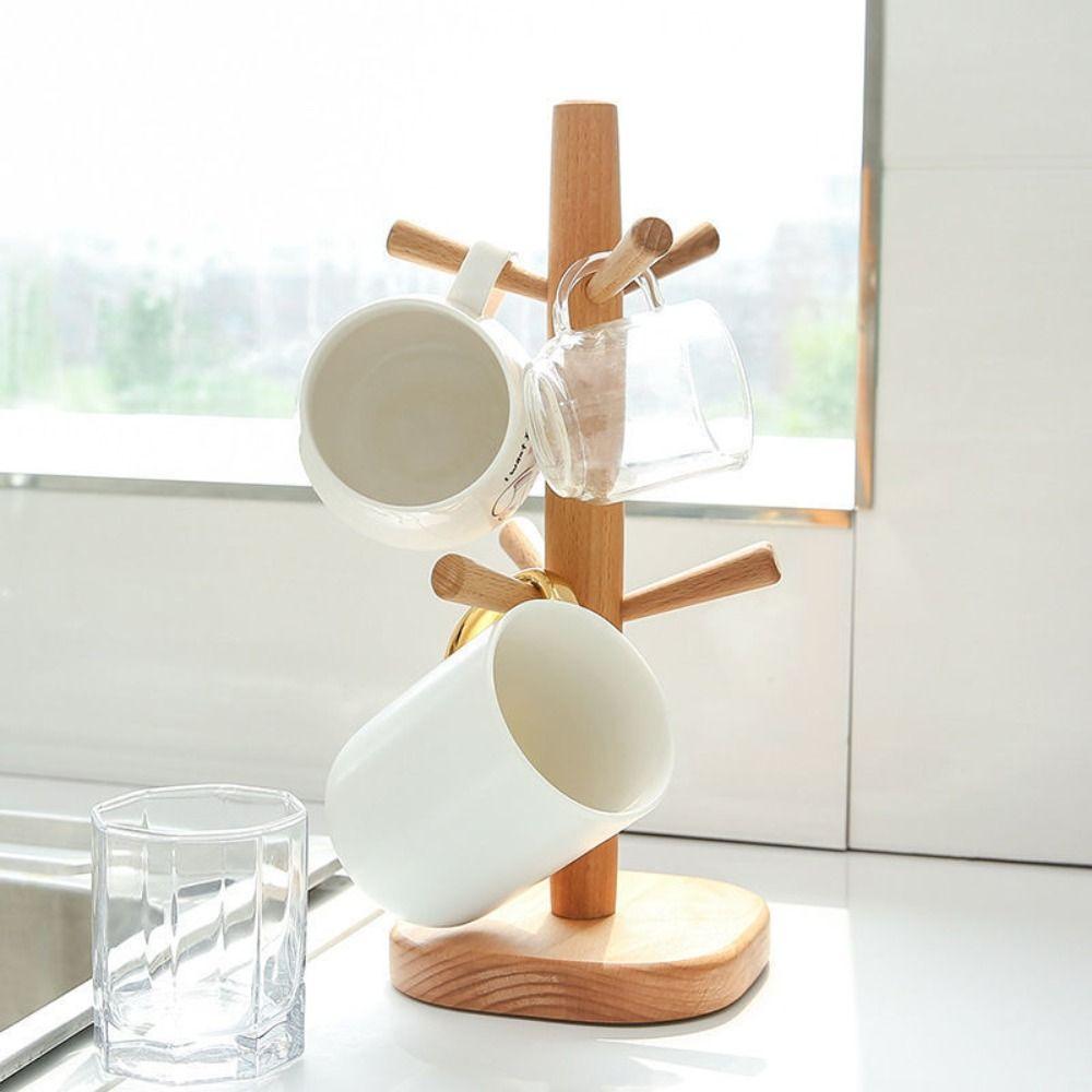 Wooden Mug Hanging Display Rack Tree Shape Tea Cups Drainer Household Cup Storage Holder  Cafe Use