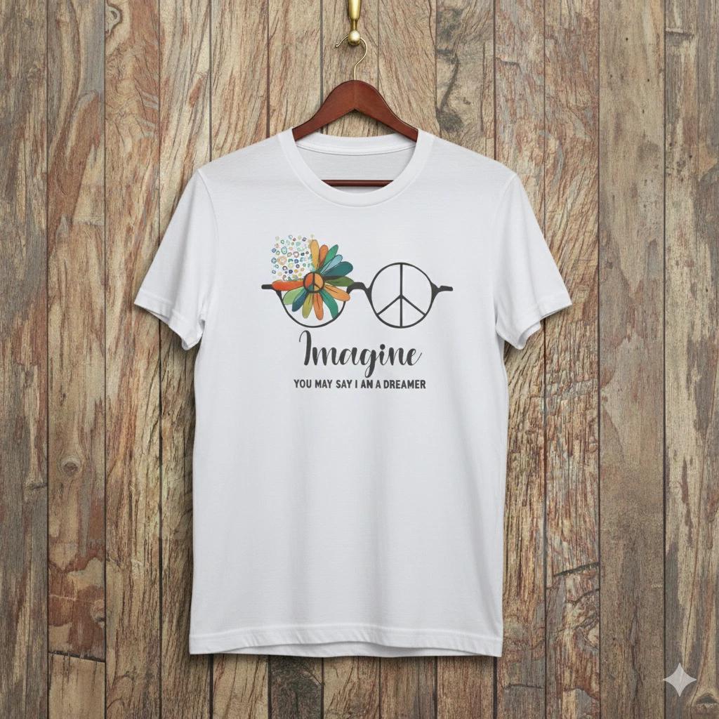 Unisex Adult Casual Graphic Imagine Peace Glasses Graphic T-Shirt D... S