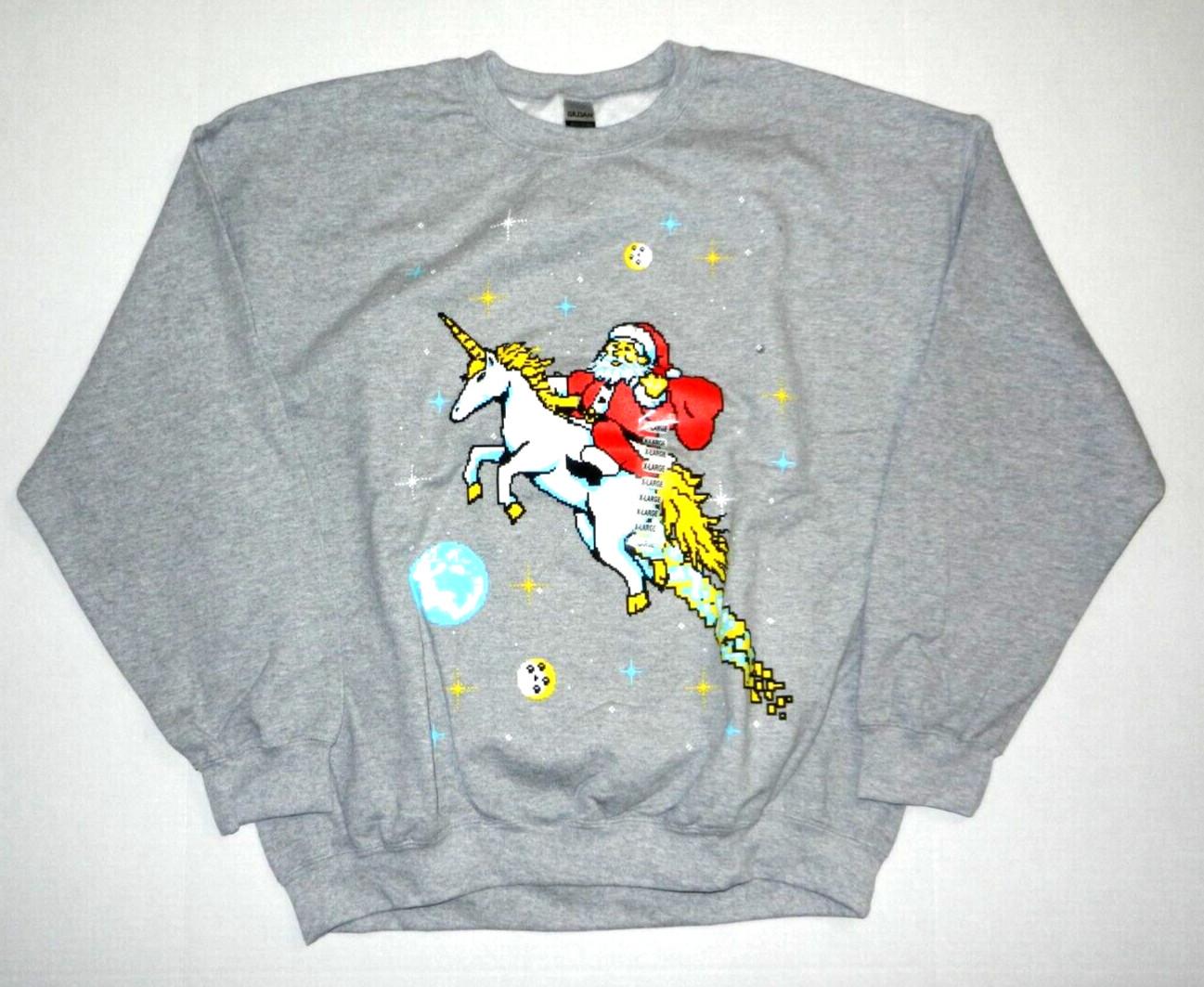 26 Ugly Grey Sweatshirt Holiday Santa Riding Unicorn Space New Unisex T-Shirt M