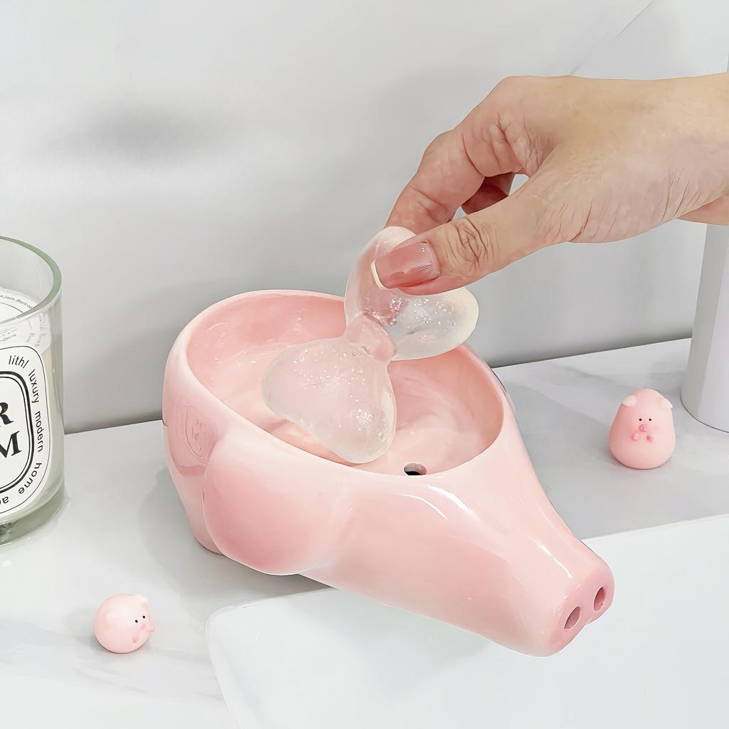Creative and Funny Piggy Nose Soap Box Household Bathroom Hand Washing Table No Punching Drain Ceramic Soap Rack