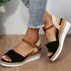 Fashion New Style Pleated Leopard Sandals for Women Buckle Decor High Heel Wedge Sandal Woman Summer Outdoor Platform Sandalias Mujer