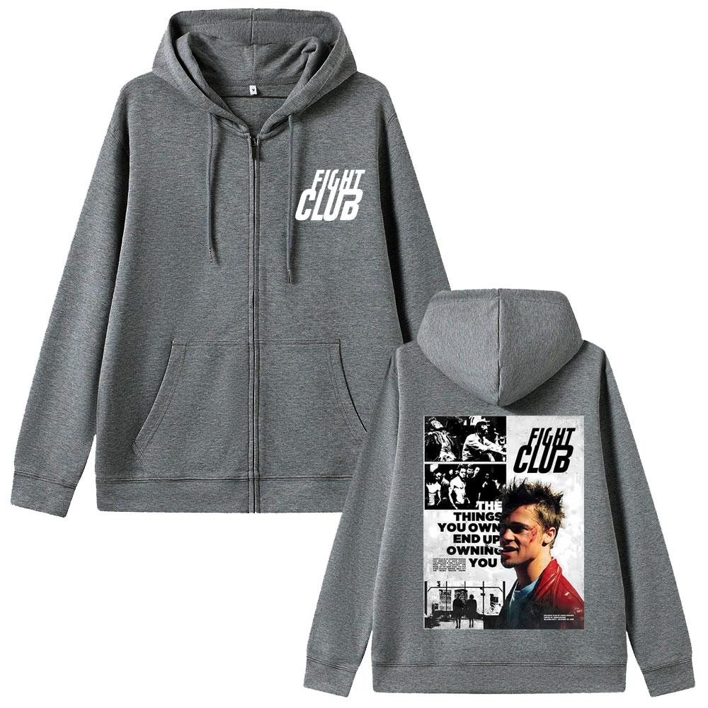 TV Fight Club The Things You Own End Up Owning You Graphic Zipepr Hoodie Men Women Oversized Zip Up Hoodies Coat