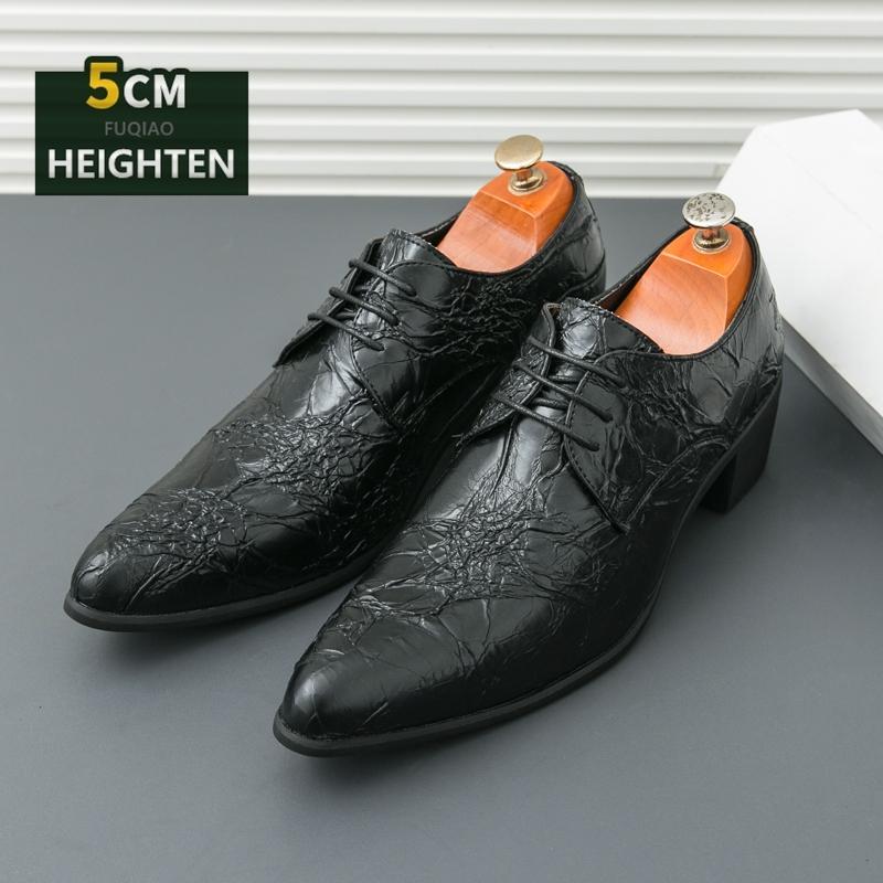 Vintage bronze Men's Formal Shoes Comfortable High Heels Dress Shoes Man Pointed-toe Party Leather Shoes For Men chaussure homme