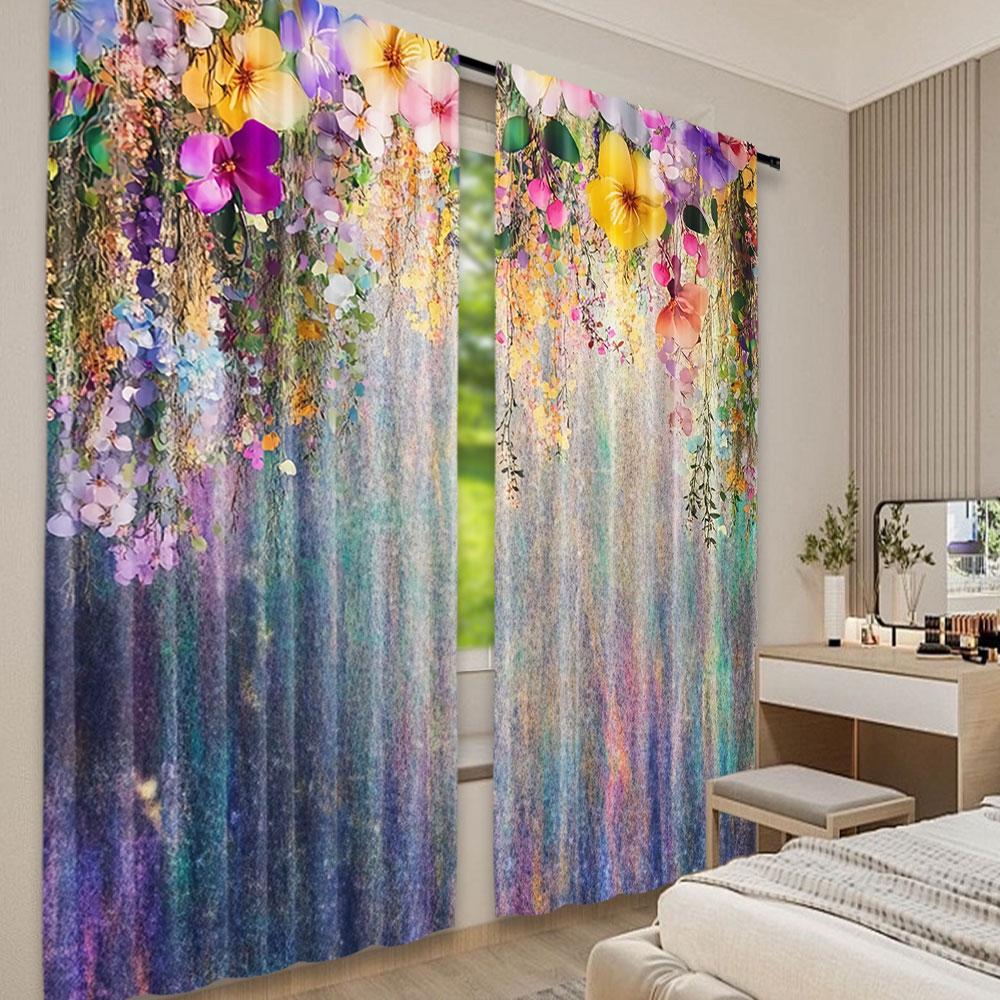 2 Stück Blumenvorhänge Lila Blumen Blumenvorhänge Geeignet für Schlafzimmer Badezimmer Wohnzimmer Esszimmer Küche Arbeitszimmer