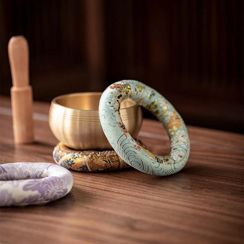 Round Singing Bowl Mat Cloth Drink Cup Mat Handcrafted Item Donut Shape Mat Yoga Practice