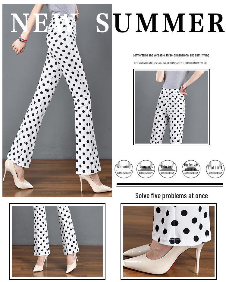 Polka Dot Print Elastic Waist Flare Bodycon Women's Long Pants - 2024 Summer Trendy New Arrivals