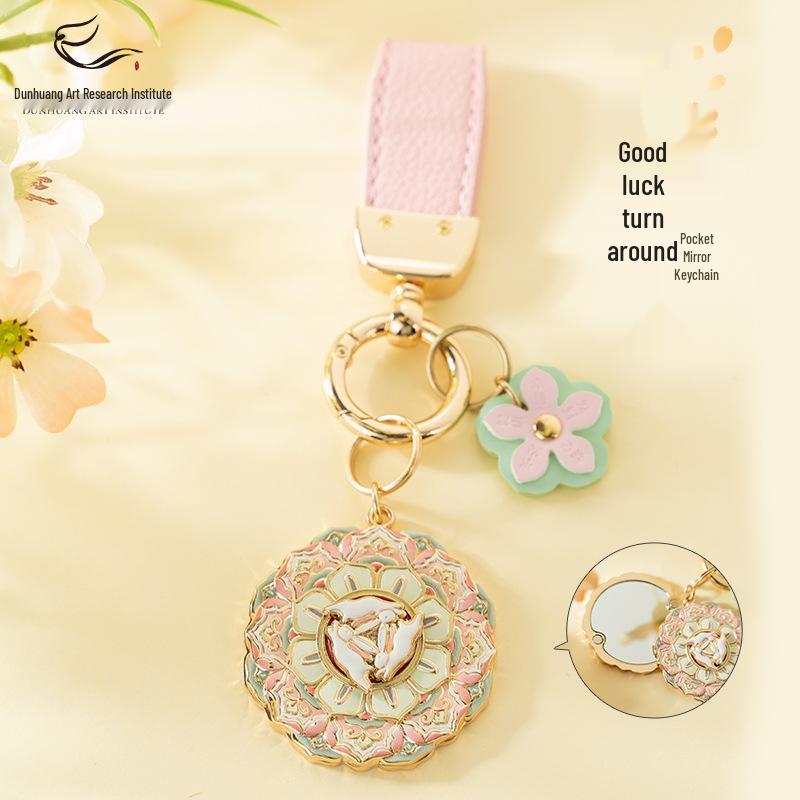 Dunhuang Three Rabbits Rotating Mirror Keychain - Cultural Souvenir Gift