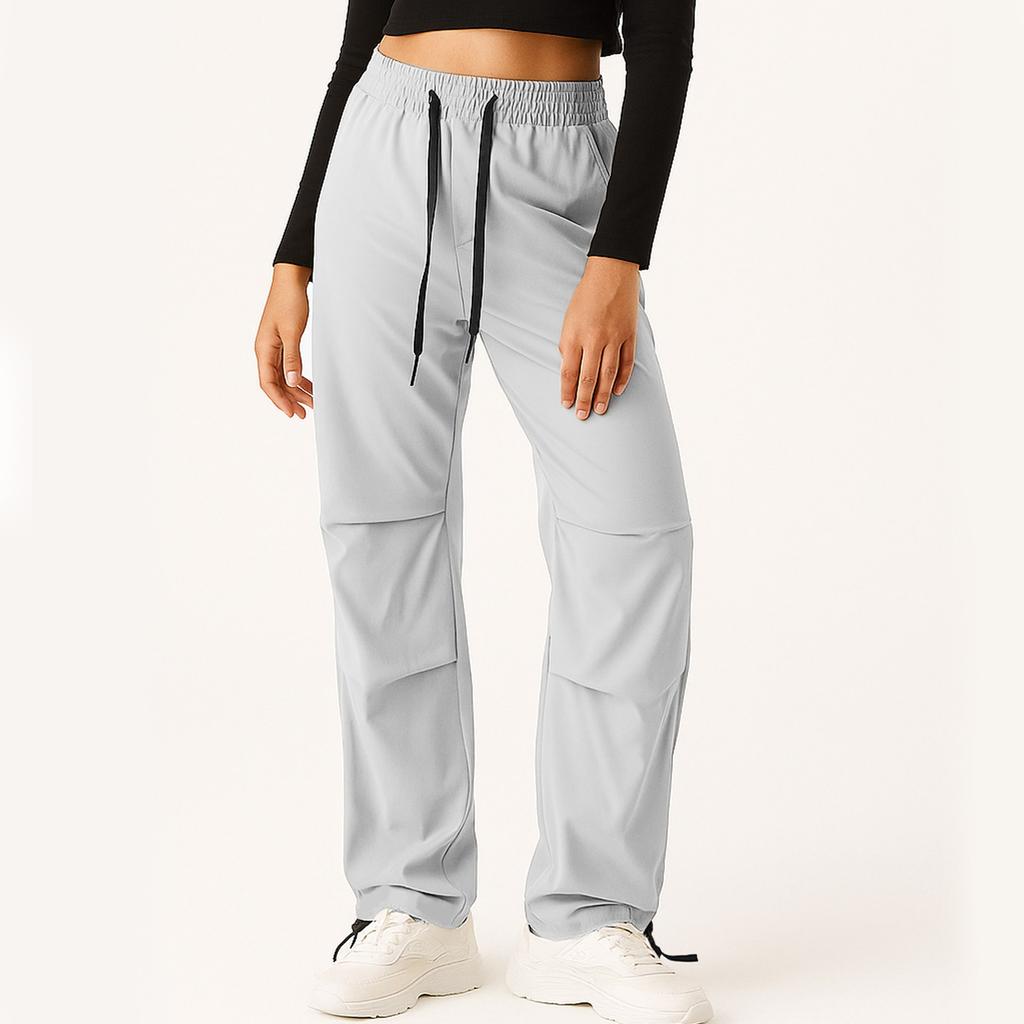 Ladies' Fashion Solid Color High Waist Pocket Drawstring Pants