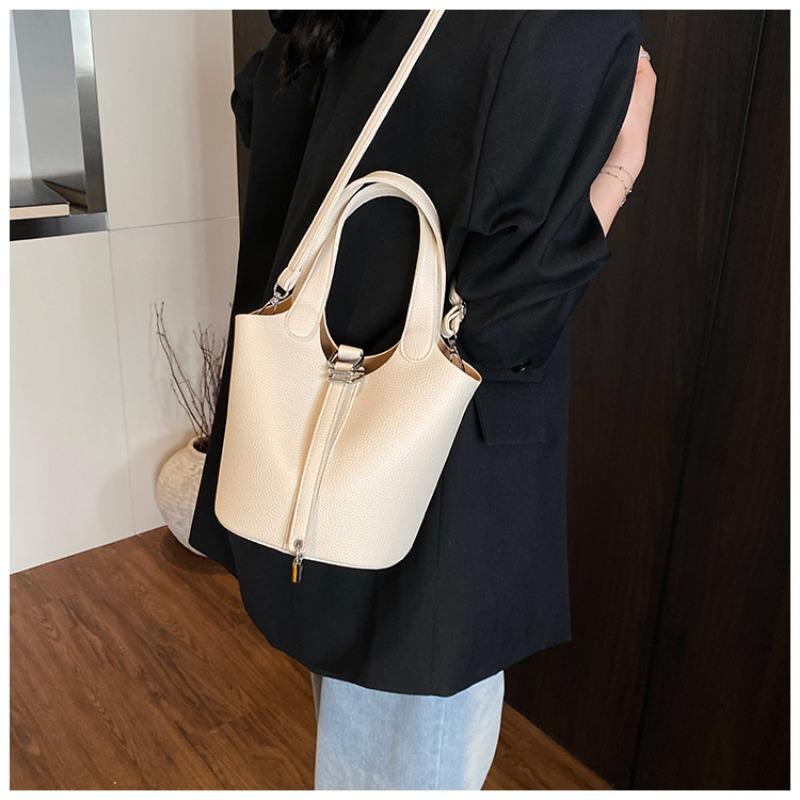 Bucket Bag Niche Design Vegetable Basket Bag Fashion Commuter Messenger Bag Texture Lychee Pattern Handbag