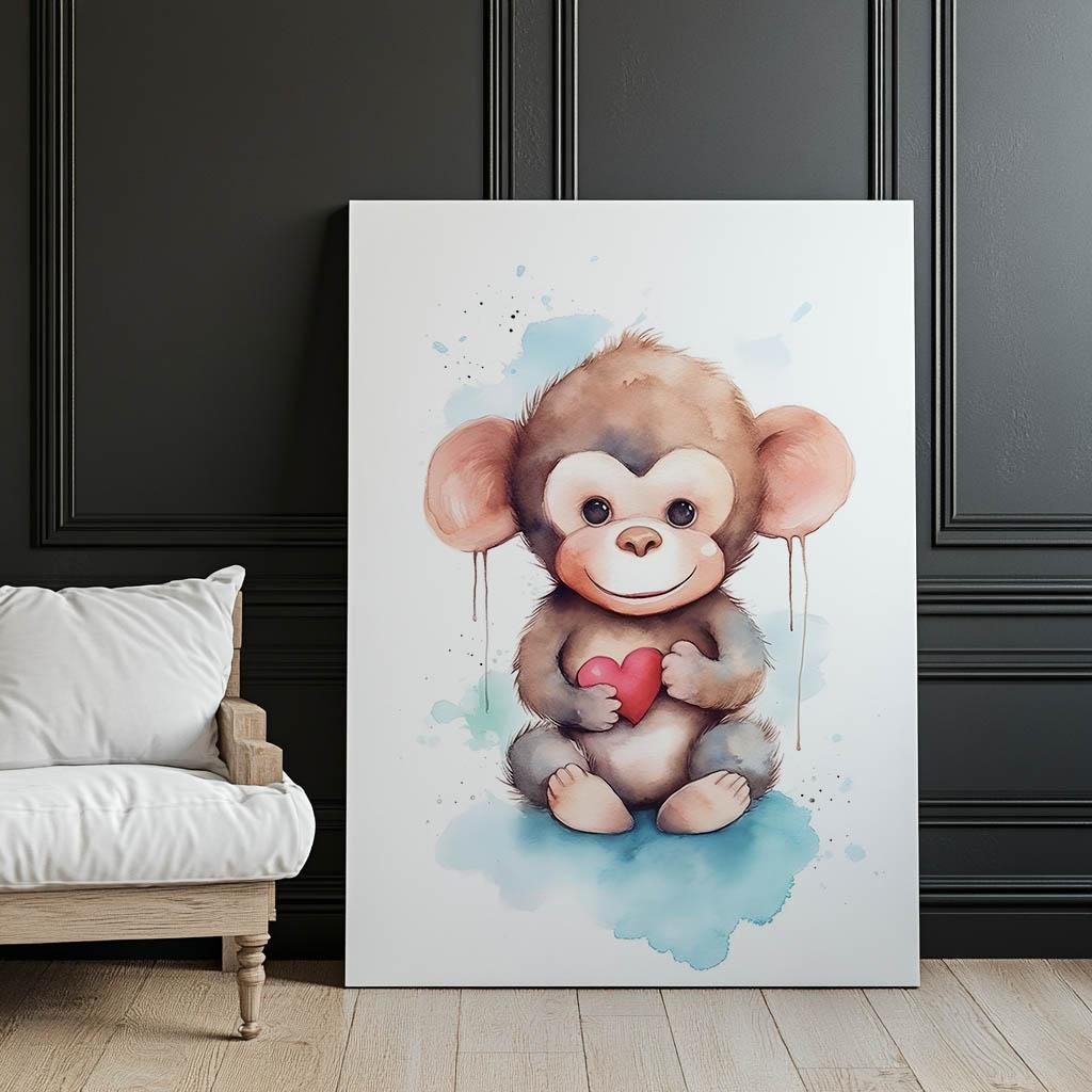 Monkey With Heart Monkey With Heart, 30X40 Cm, Unframed, Premium Canvas On Stretcher