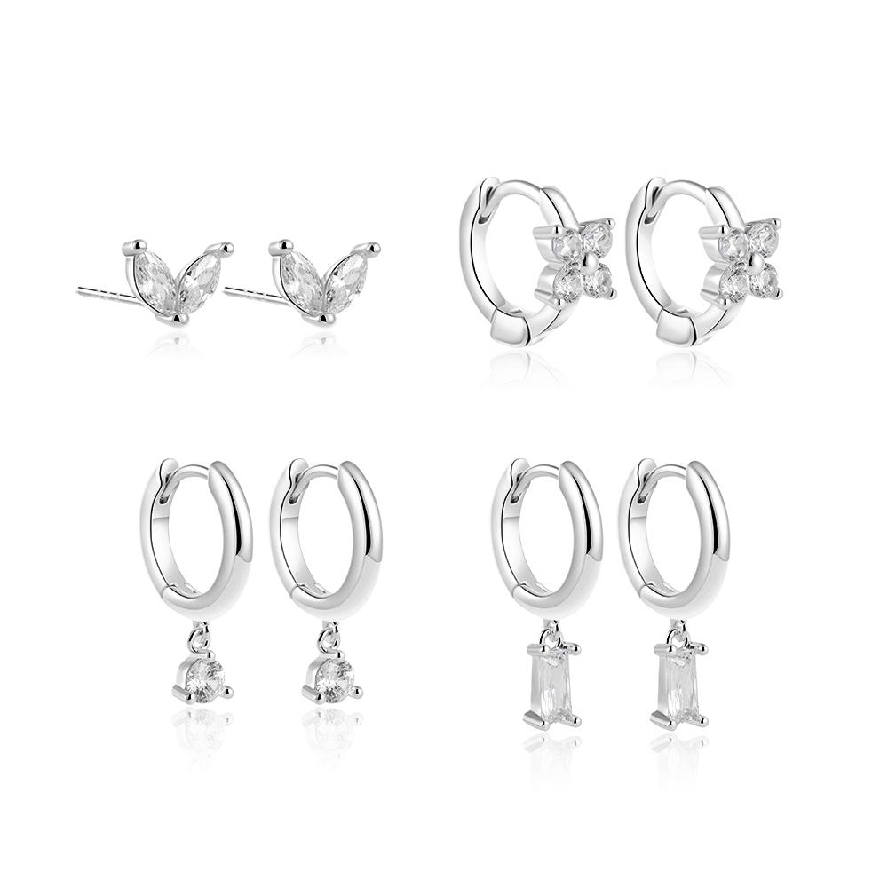 

4pair Dainty Clear Cubic Zircon Geometric Mini Huggie Hoop Earrings Set 18K Gold Plated Cartilage Piercing Zircon Female Gifts