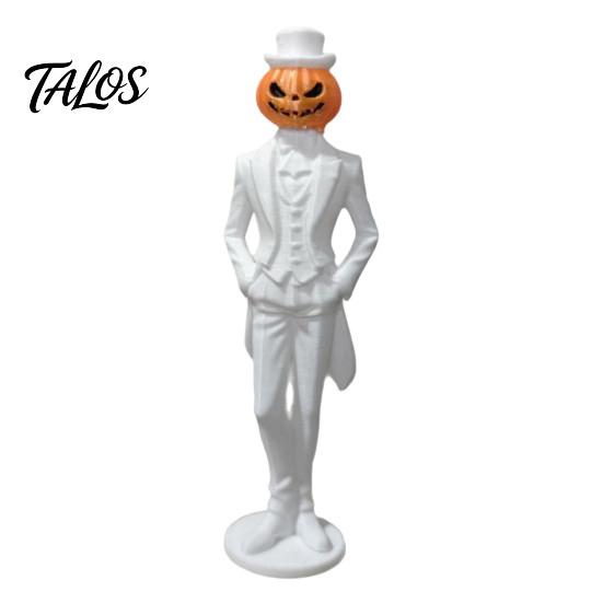 Stable Base Display Piece Pumpkin Gentleman Figurine, Halloween Head Man Statue, Spooky Horror Retro Desktop Decor 3D Printed Ornament for Shelf