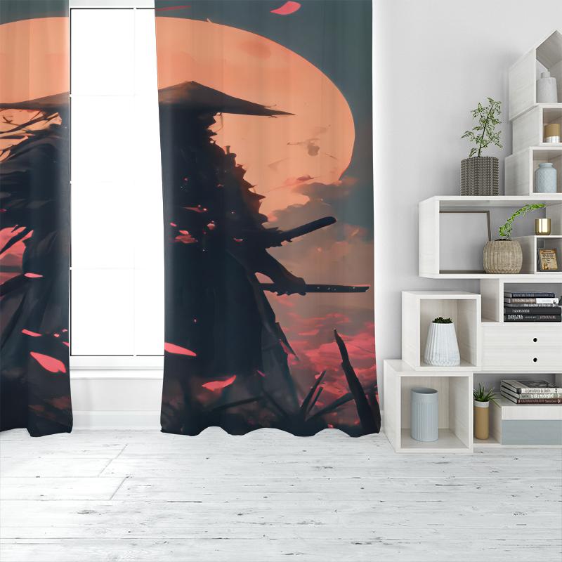 2pcs- Cherry Blossom Samurai Polyester Curtains, Pole Bag Curtains 42*84, Bedroom, Living Room, Home Room Decoration