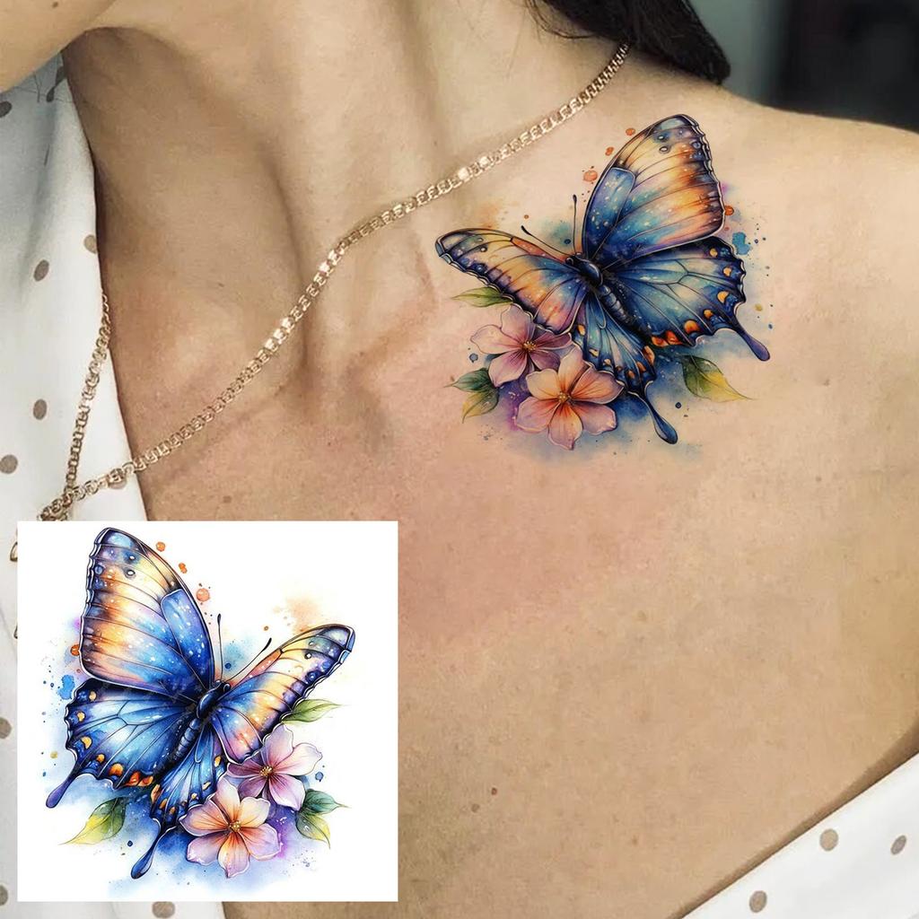 1 Sheet Butterfly Temporary Tattoos For Women Hands Clavicle Neck, Fake Tattoo Stickers Waterproof Long Lasting Realistic Tatoos