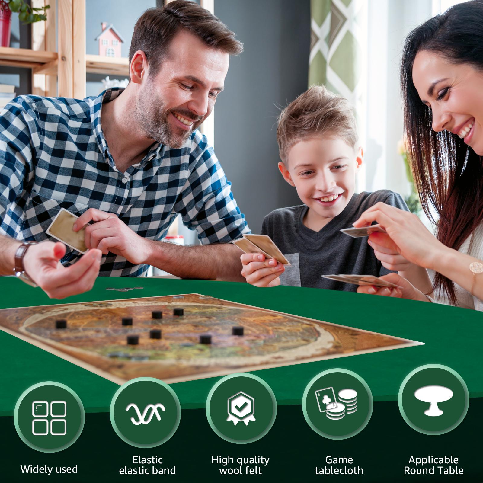 Felt Card Table Game Cover Round Tablecloth Poker Table Cover Fit 36-48 Inch Game Table Topper Mat Game Table Protector verde