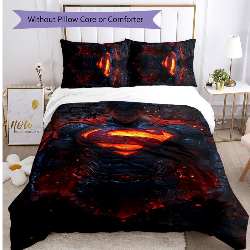 Superman Pattern Printed 3PCS Bedding Set, Soft Skin-Friendly Washable Duvet Cover & Pillowcases Set