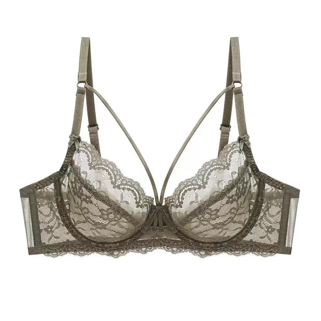 French Sexy Ultra‑Thin Sheer Lace Bra,Minimizer Brassiere for Large Bust Women