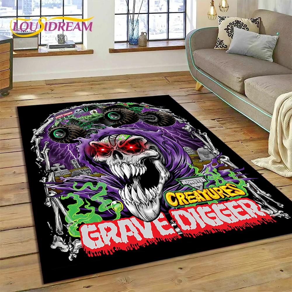 Monster Truck Monster Jam Cartoon Teppich für Wohnzimmer Schlafzimmer Heimdekoration, rutschfeste Bodendekoration für Sofa Fußmatte