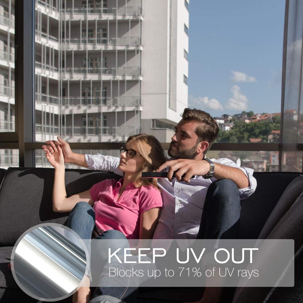 Multi-size One Way Mirror Window Film Privacy Sun Blocking Glass Sticker - Heat Control Reflective Film Self Adhesive Window Tint