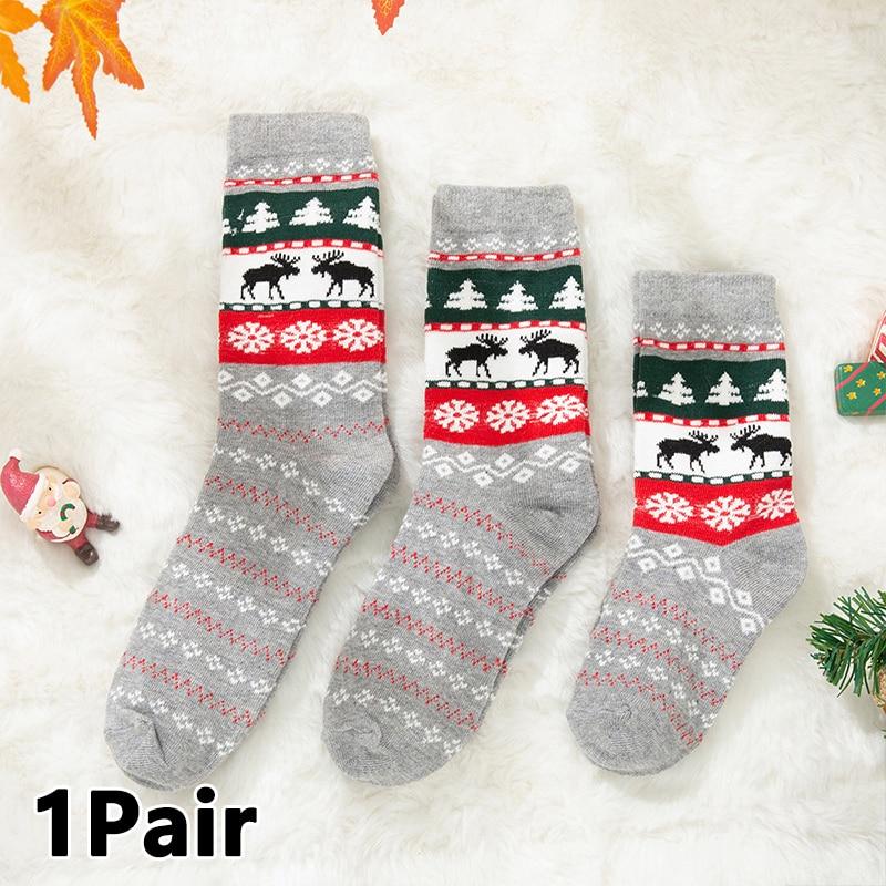 Christmas Socks For Dad Mom Daughter Son Matching Clothes Outfits Christmas Adult Baby Kids Elk Cartoon Pattern Jacquard Socks