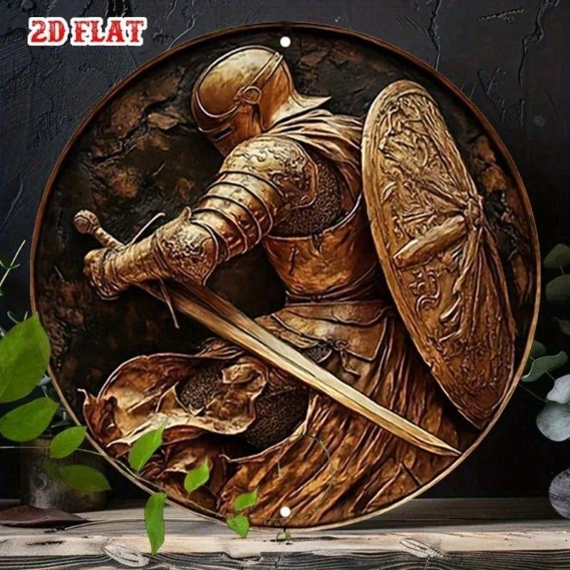 Knight With Sword And Shield Metal Plaque For Cafe Garage Decor
