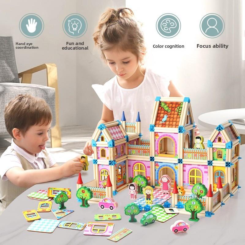 Wooden House Construction Free Assembly Of Building Blocks Children Toy Set For Creative Play And Learning