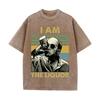 T-shirt Grafica Uomo Retro Lavata Beige Vintage Ritratto Uomo che Beve Stampa a Blocchi di Colore Strisce Oversize Uomo Casual Manica Corta