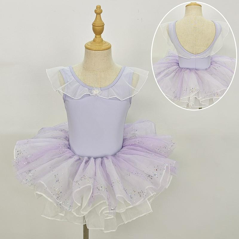Kinder Tanzkleidung Sommer Kurzarm Übungstest Aufführung Tutu Rock Ärmellos Prinzessin Mädchen Ballett Kostüm