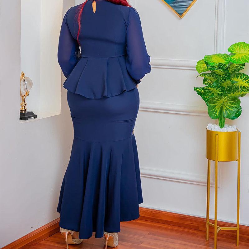 New 2023 African Two-Piece Set with Mesh Splicing and Hot Diamond Design