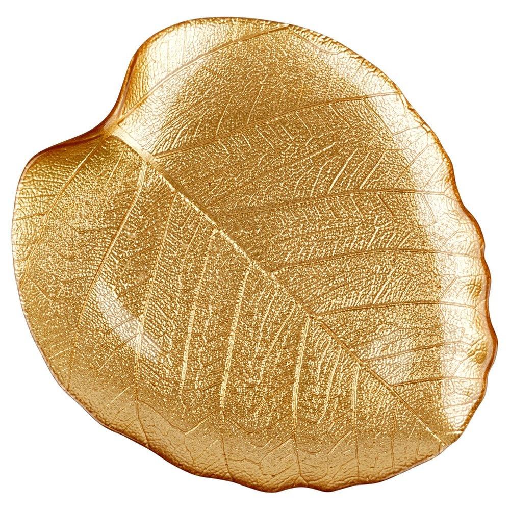 Goldener Dekorativer Teller Tablett Schale für Snacks Dekoration Blatt 27,5x24 cm