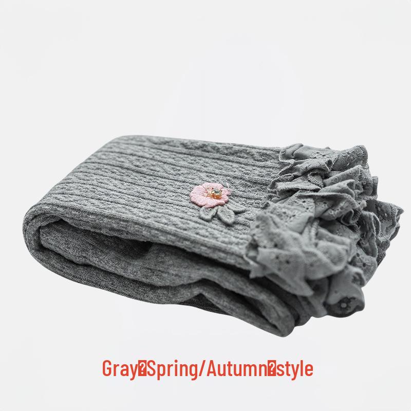 

Новые флисовые леггинсы для маленьких девочек с цветочной кружевной отделкой и открытой ластовицей - Осенне-зимние брюки длиной до щиколотки M (Height 85-95cm)