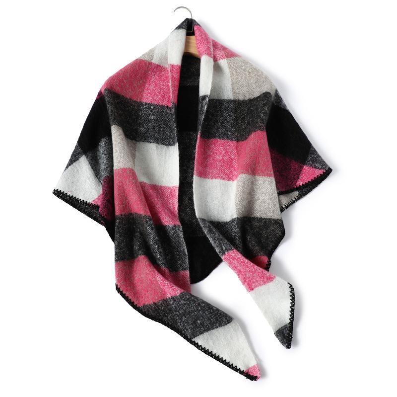 Ins Stilvoller Karierter Farbiger Dreiecksschal Damen Nordischer Stil Schick Damen Warm Mohair Quasten Schal Nacken Dreieck Winter Weiblich