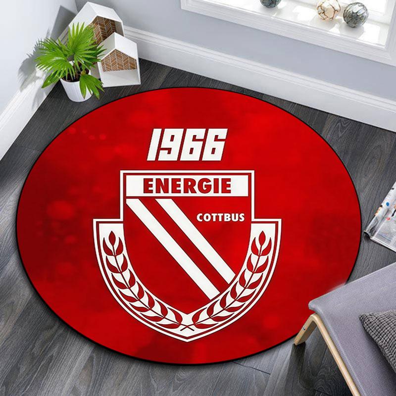 Energie Cottbus Logo Printed Round Rug, Non Slip Washable Circular Carpet For Living Room Bedroom Playroom, Sports Fan Decor, Holiday Birthday Gift
