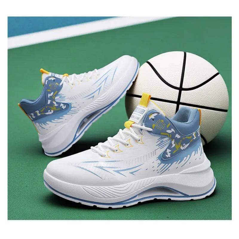 Men's High-Top Basketball Sneakers Flame Pattern Cushioned Athletic Shoes Non-Slip Thick Sole Sports Trainers