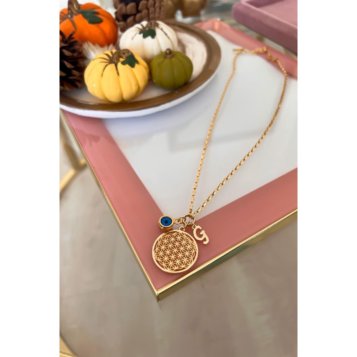 

Personalized Flower Of Life Necklace With Letter G And Evil Eye Pendant 50 cm