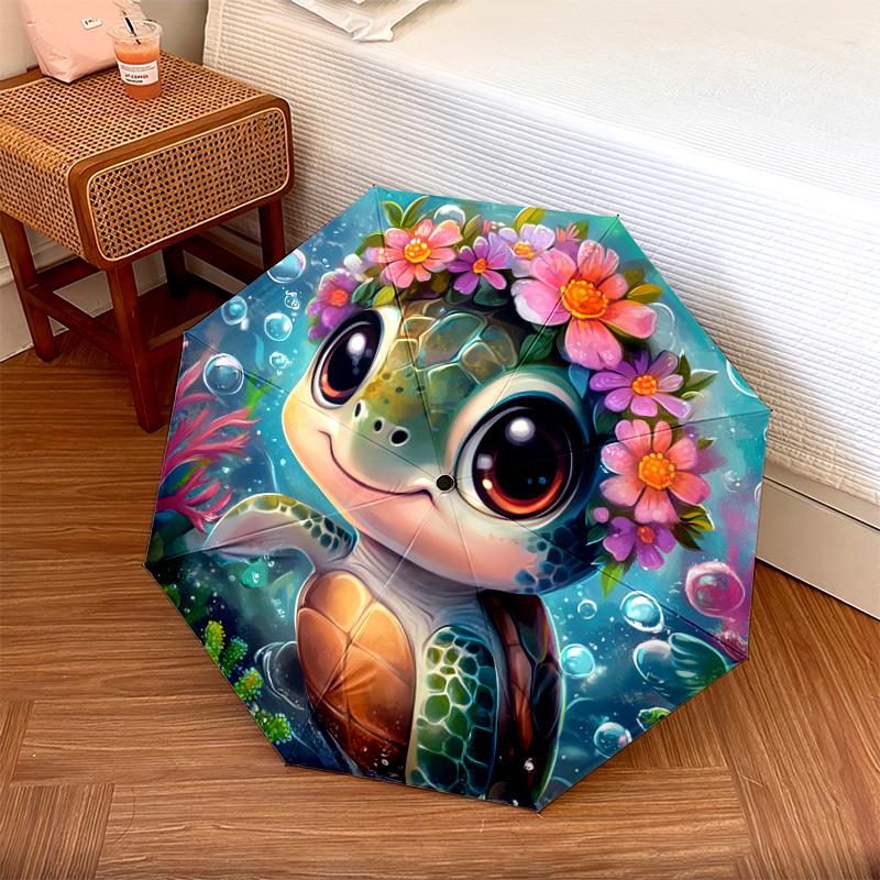1 PC Automatic Folding Umbrella - Sea Turtle Pattern, Portable & Foldable Design with 8 Ribs, Christmas Birthday Gifts
