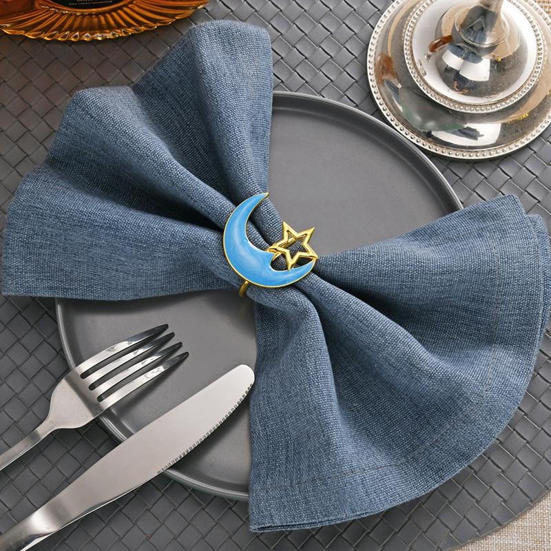 Zinc Alloy Moon Shaped Napkin Buckles Eid Mubarak Napkin Ring Ramadan Decorations Slamic Mubarak Party Table Decor Napkin Holder