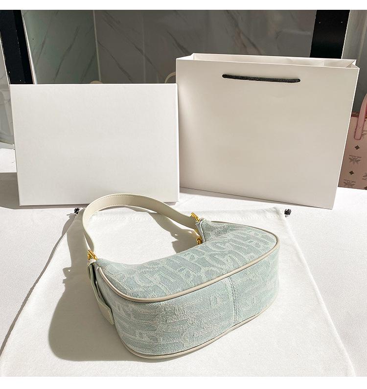 Korean Style PU Denim Women's Underarm Baguette Shoulder Bag - 2021 New Niche Dumpling Design