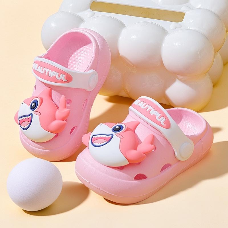 Cute Shark Toe-Covered Children's Slippers for Summer, Boys' and Girls' Non-Slip Cartoon Home Sandals
