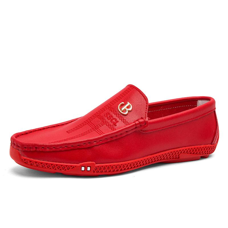 

Loafers men s lucky big red soft-faced cowhide Doudou shoes European and American driving men s shoes casual soft-soled driving leather shoes men 44 червоний