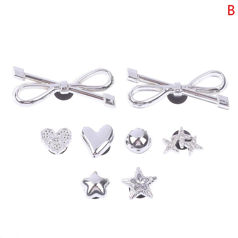 8Pcs/Set Metal Silver Electroplated Bow Button Dot Heart Charms Shoe Buckle Diy Detachable Clogs Sandals Accessories